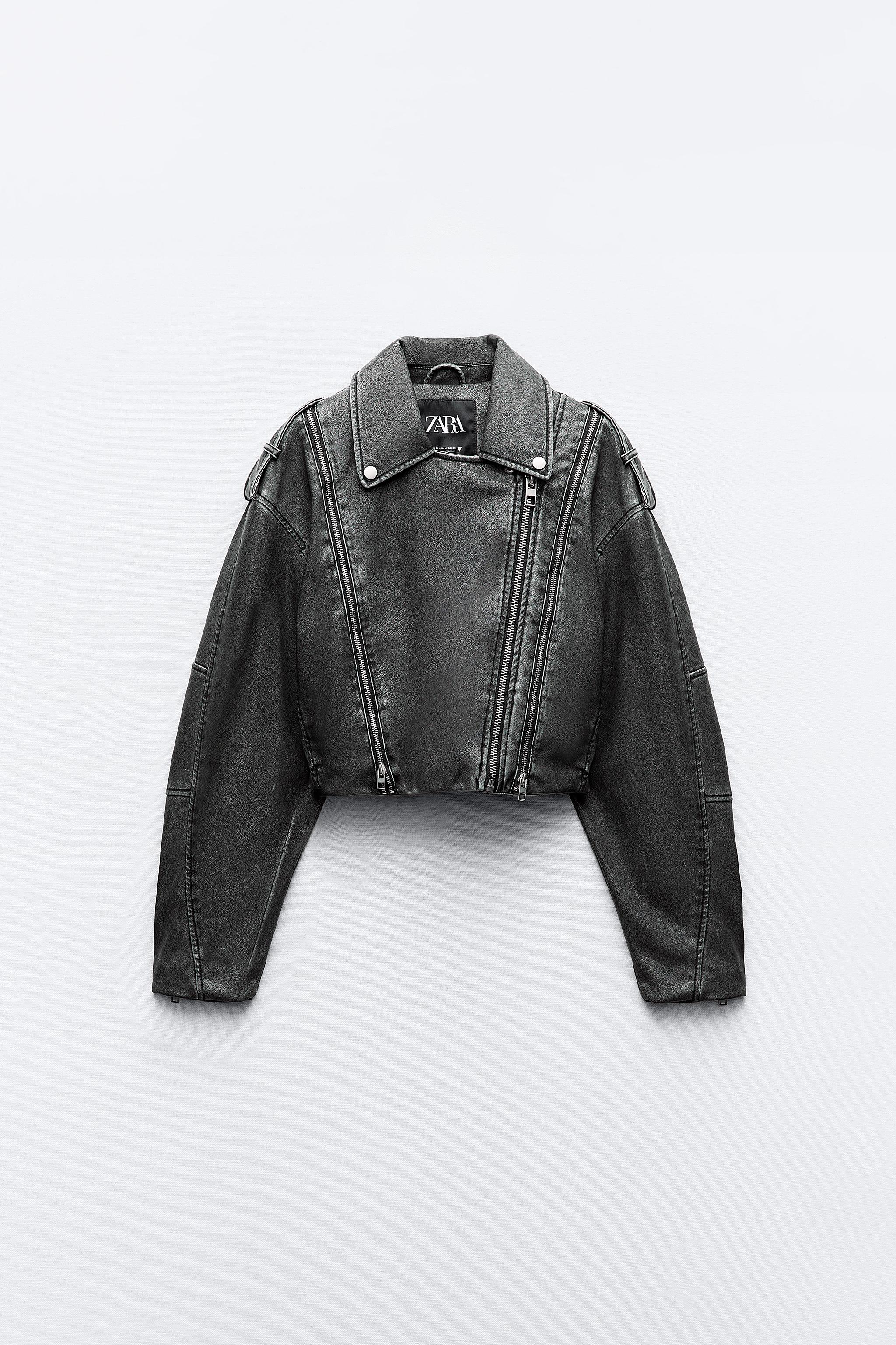 DISTRESSED FAUX LEATHER BIKER JACKET