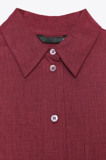 CHEMISE OVERSIZE AVEC LIN - Grenat de Zara - Image 8