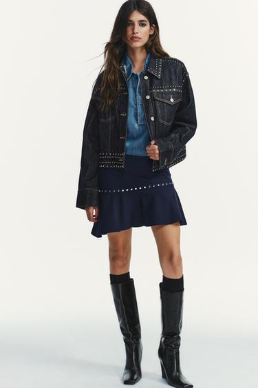 ЮБКА АСИММЕТРИЧНОГО КРОЯ С ВОЛАНАМИ И ЗАКЛЕПКАМИ — МОРСКОЙ СИНИЙ от Zara — изображение 0