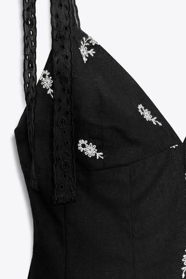EMBROIDERED FLORAL SHORT DRESS - Black / White by Zara - Image 6