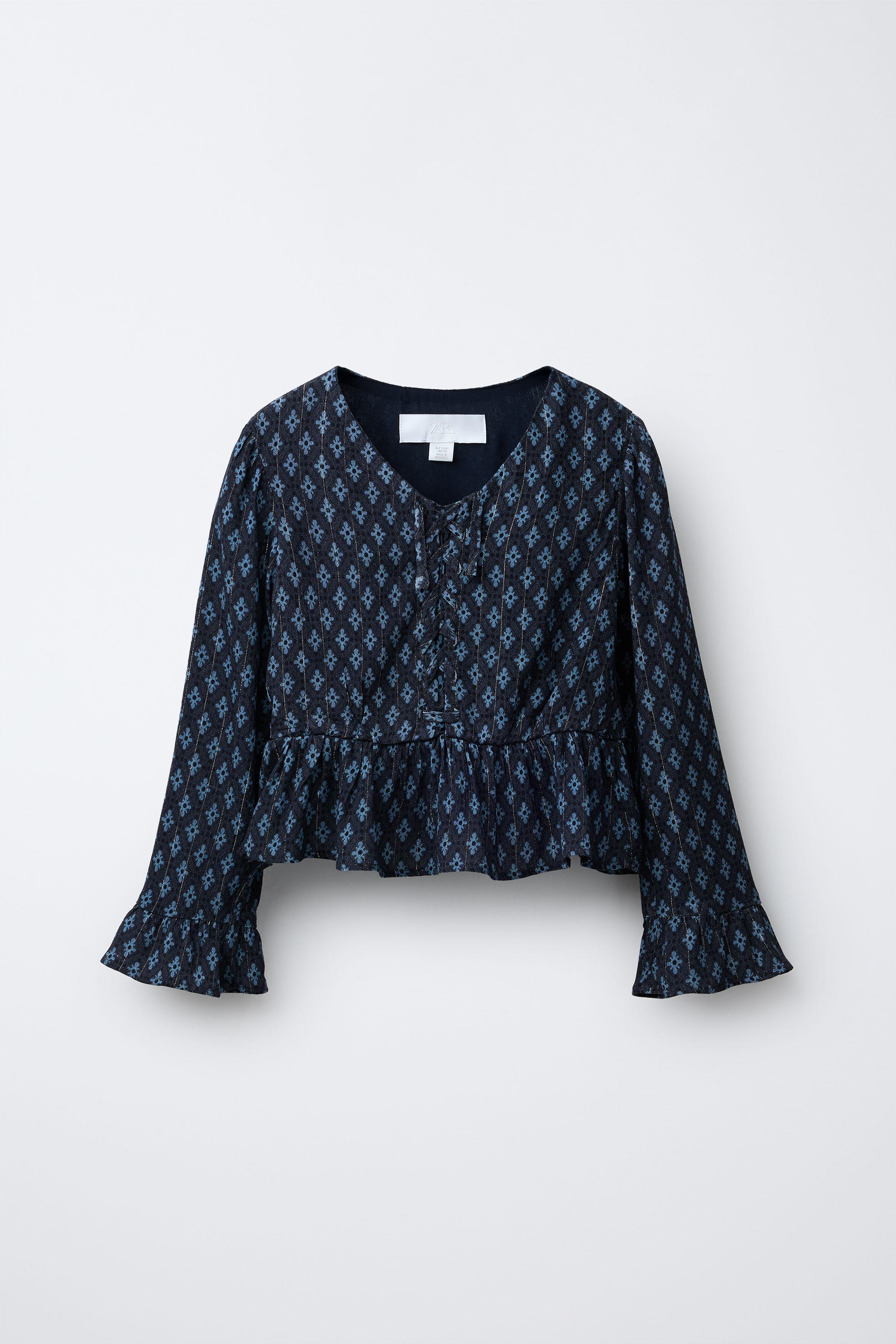 ふじ SPARKLY FLORAL PRINT SHIRT - Blue | ZARA United States