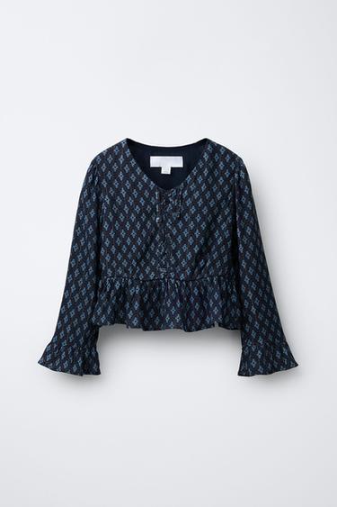 SHINY FLORAL PRINT SHIRT - Blue by Zara