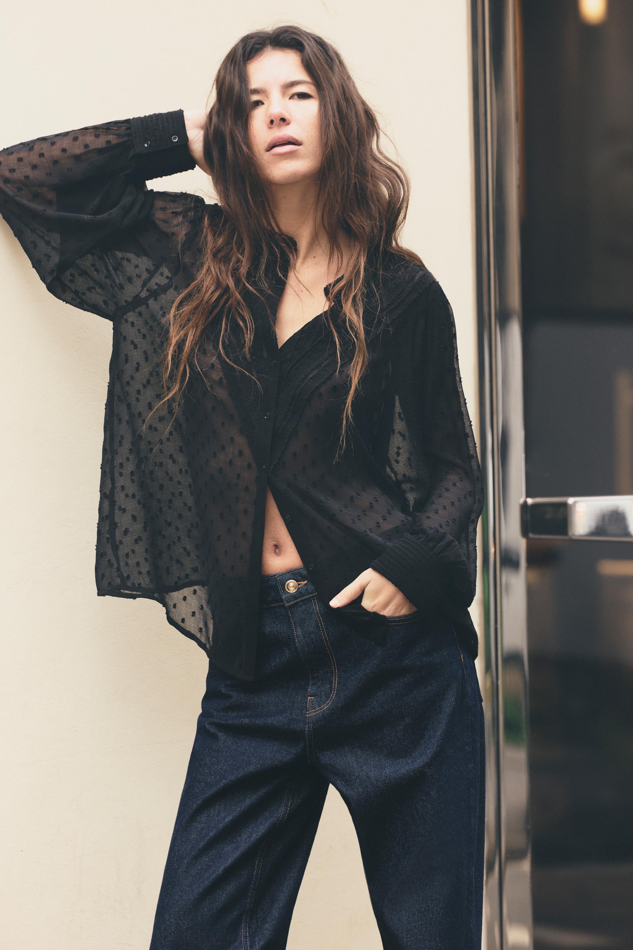 Mujer Stradivarius Camisa Transparente Negra Stradivarius Negra