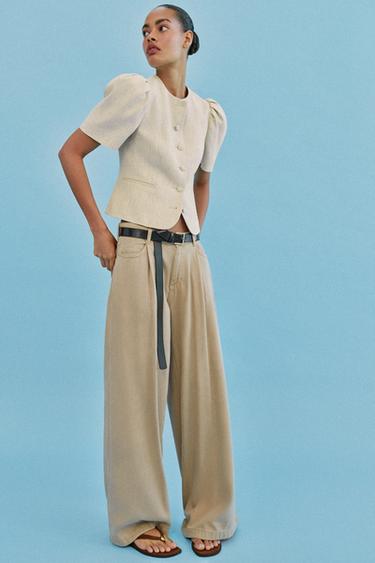 PUFF SLEEVE SHORT SLEEVE BLAZER - Light beige by Zara
