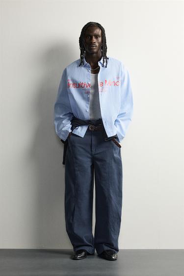 CAMISA RELAXED FIT RAYAS TEXTO ESTAMPADO - rayas de Zara