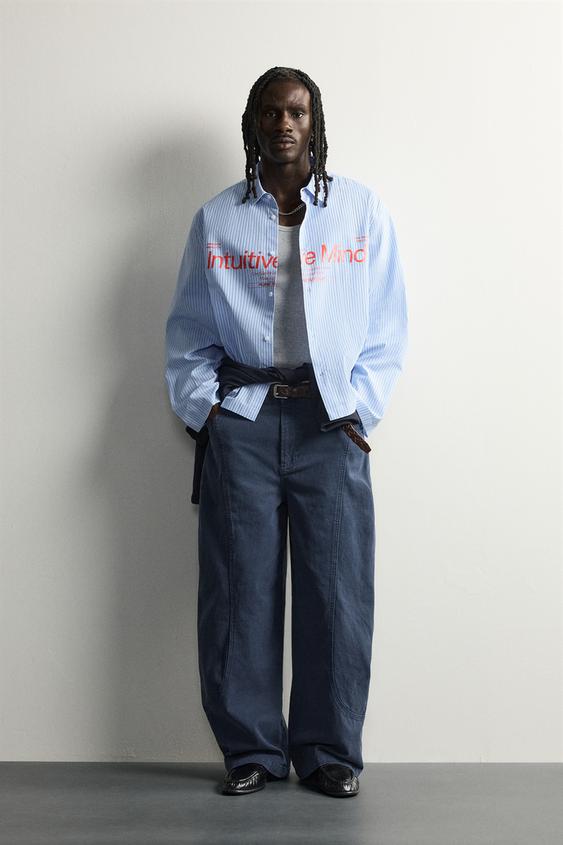 RELAXED FIT STRIPED SLOGAN PRINT SHIRT - striped by Zara - Image 0