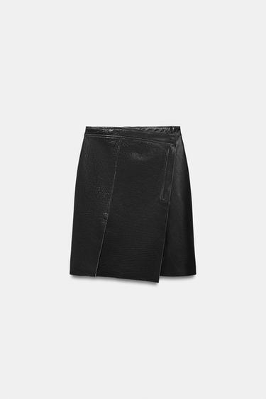 ZW COLLECTION LIMITED EDITION LEATHER PAREO SKIRT - Black by Zara