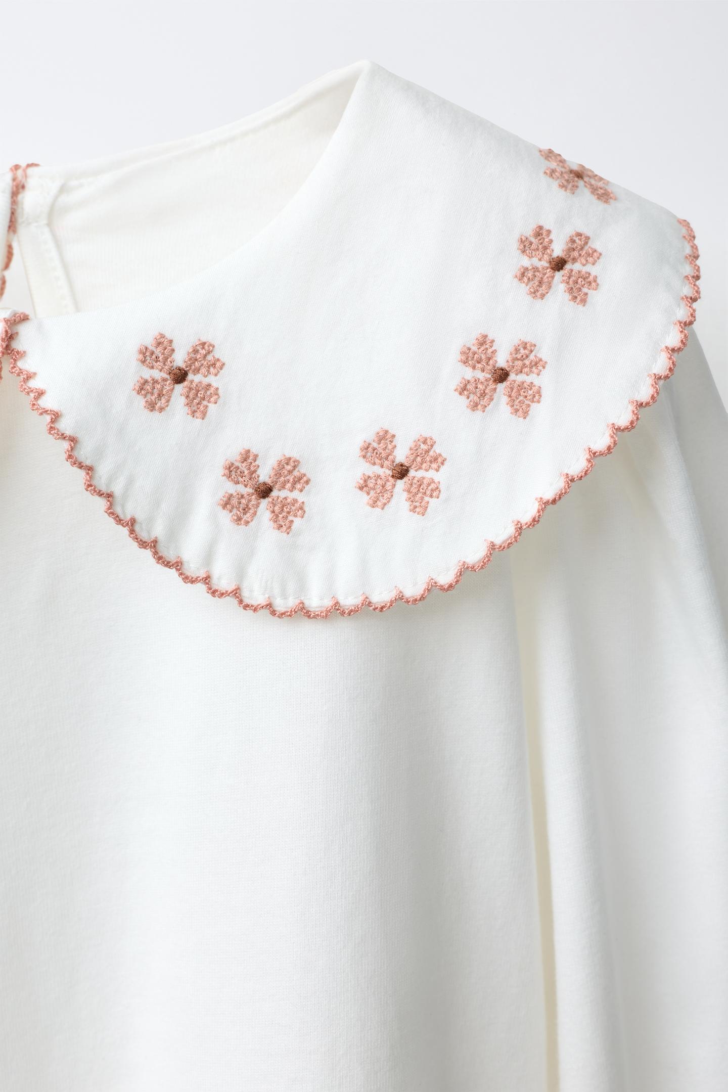Детская блузка Zara Embroidered Floral, цвет: Экрю — фото 3