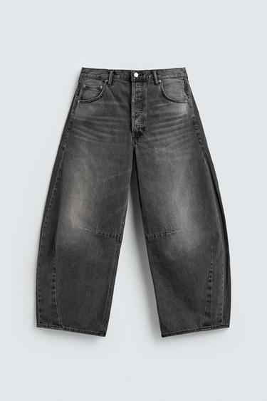 JEANS RELAXED BARREL FIT PINZAS - Gris de Zara