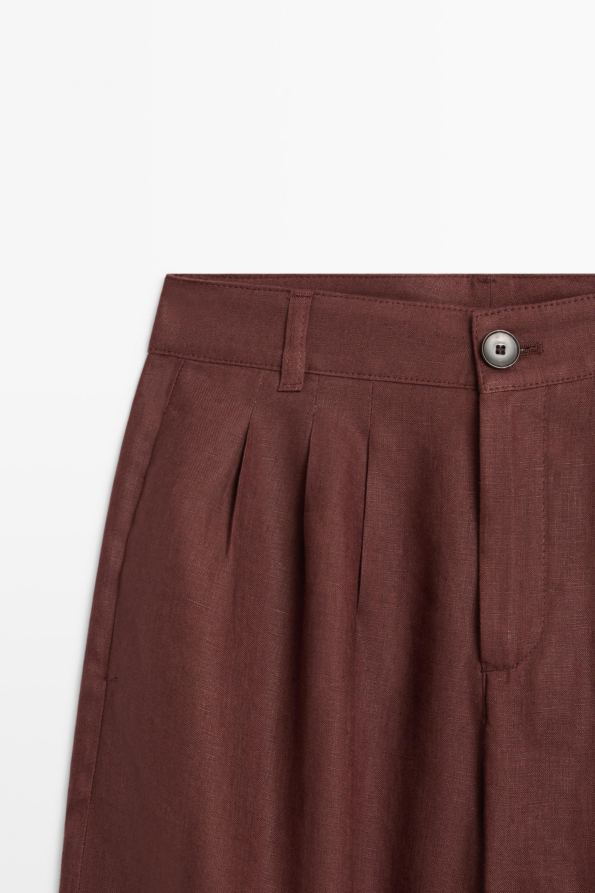 Wide-leg pleated linen trousers