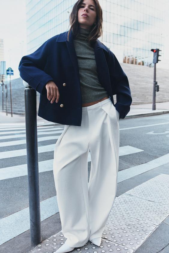 Zara SHORT DOUBLE-BREASTED COAT - Navy blue - Image 0