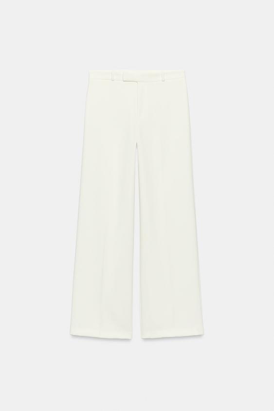 CALÇA RETA COM VISCOSE - Branco-marfim da Zara - Imagem 0