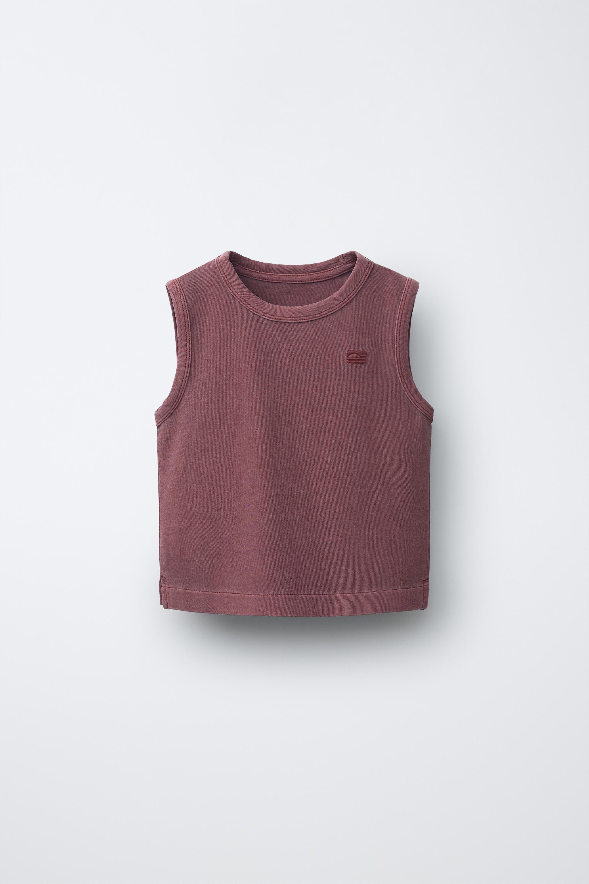 EMBROIDERED GARMENT DYE T-SHIRT - Burgundy | ZARA Canada