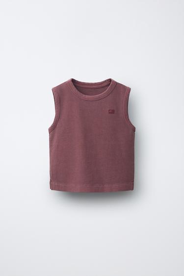 Zara EMBROIDERED GARMENT DYE T-SHIRT - Burgundy - Image 0
