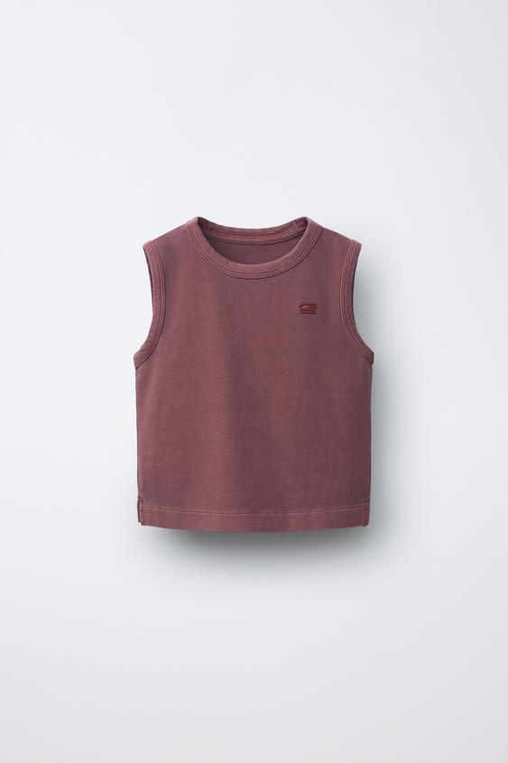 EMBROIDERED GARMENT DYED T-SHIRT - Burgundy by Zara - Image 0