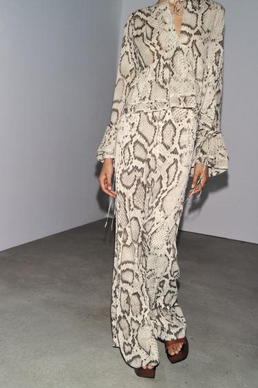 ZW COLLECTION SEMI-SHEER ANIMAL PRINT TROUSERS - Khaki by Zara - Image 1