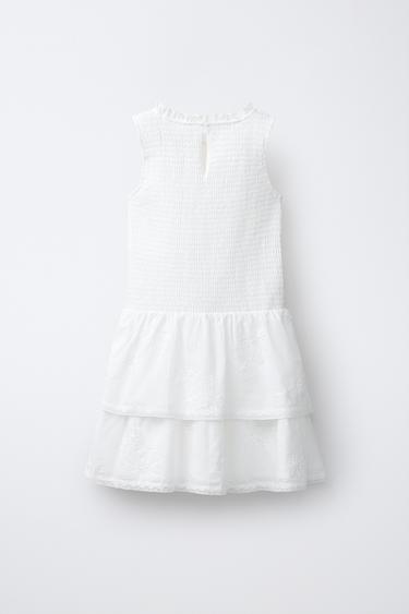 ROBE À VOLANTS ET FLEURS BRODÉES - Blanc de Zara - Image 1