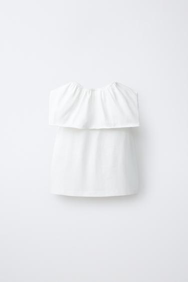 RUFFLED T-SHIRT - White by Zara - Image 1