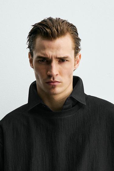 RELAXED FIT TEXTURED T-SHIRT - Black by Zara