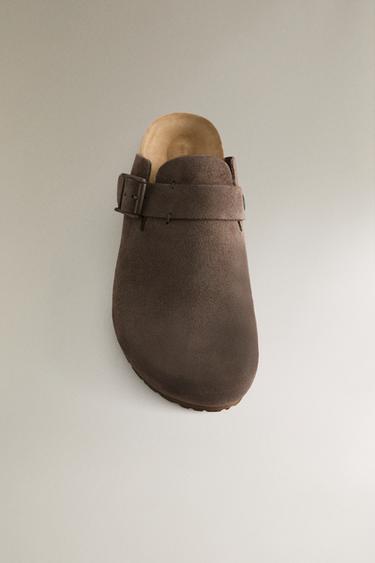 LEATHER CLOGS WITH BUCKLE AND TOPSTITCHING DETAIL - Dark Grey by Zara - Image 4