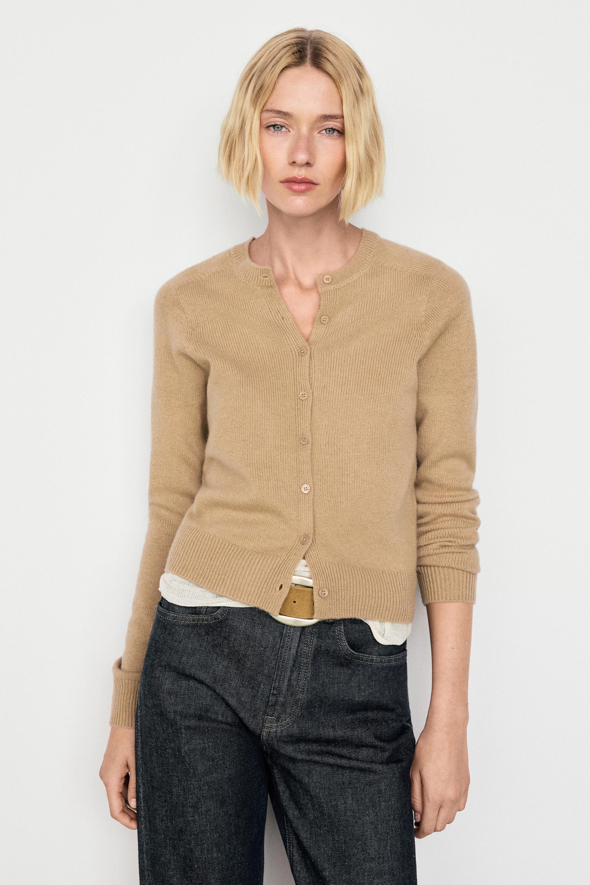 100% cashmere cropped knit cardigan — Dark mink
