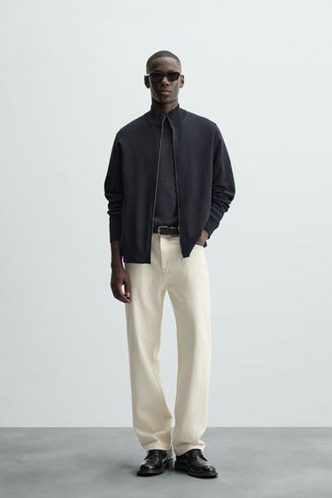 Zara ZIPPERED MOCK NECK CARDIGAN - Navy blue - Image 0