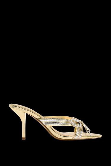 Zara METALLIC BOW HEELED SANDALS - Gold - Image 0