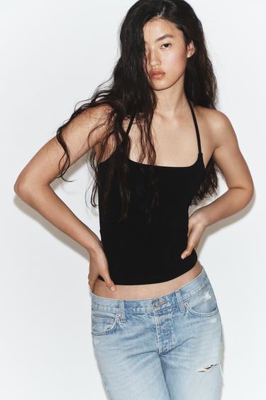 TOP HALTER EN MAILLE STRETCH - Noir de Zara