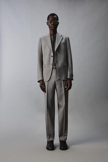 SLIM FIT WOOL BLEND SUIT TROUSERS - Grey by Zara