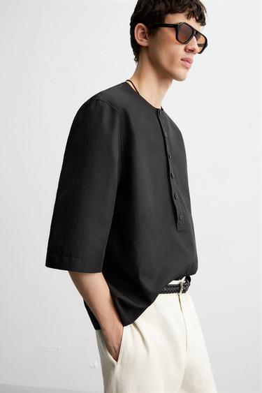 RELAXED FIT POLO SHIRT - Black by Zara - Image 5