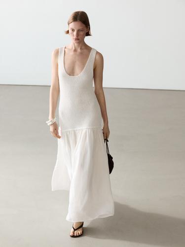 Robe longue combinée en lin - blanc de Zara