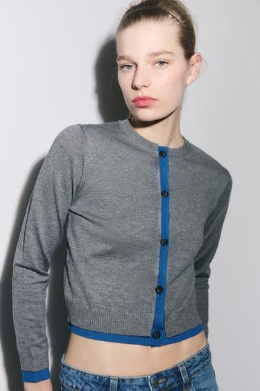 Zara COMBINATION KNIT JACKET - Gray