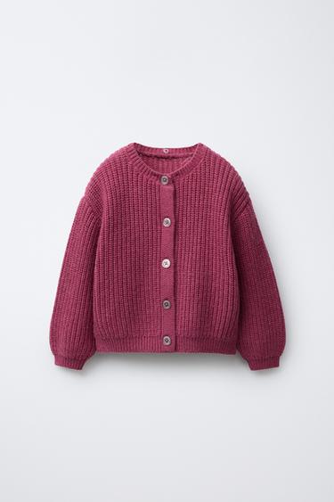 CARDIGAN WITH EMBROIDERED COLLAR - Raspberry by Zara - Image 1