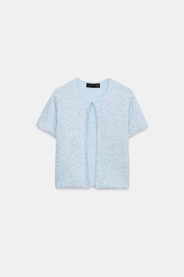 SEQUIN AND METALLIC THREAD KNIT CARDIGAN - Light blue by Zara
