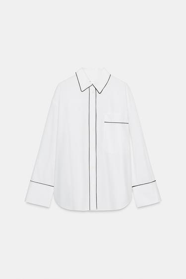 CHEMISE EN POPELINE LISERÉS ZW COLLECTION - Blanc de Zara - Image 3