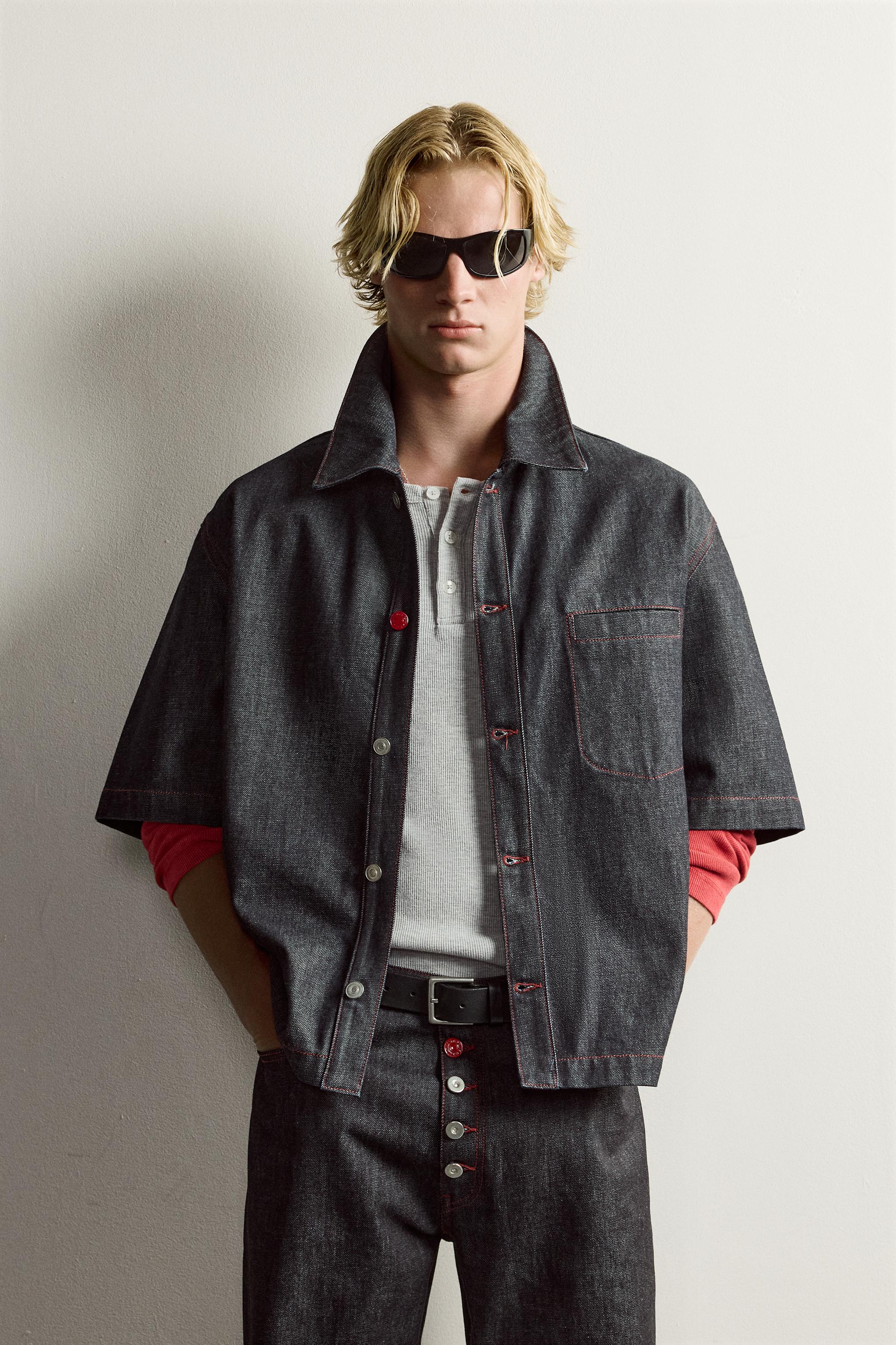 CONTRAST BUTTON DENIM OVERSHIRT