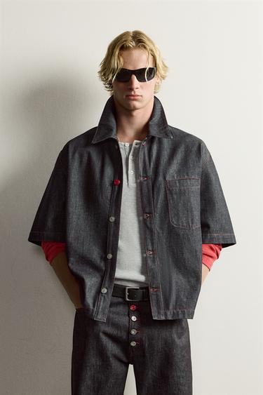 CONTRAST BUTTON DENIM OVERSHIRT — Indigo 2