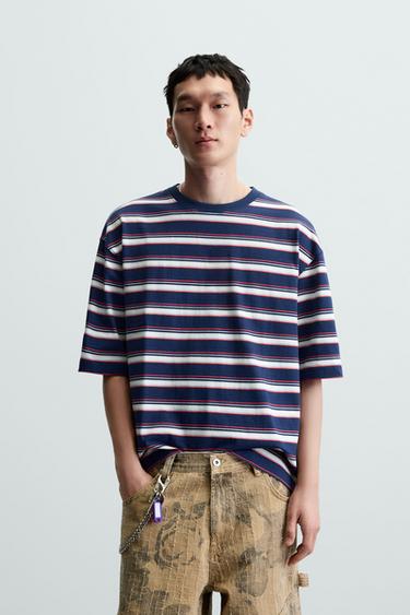 CAMISETA LISTRADA - azul/preto da Zara