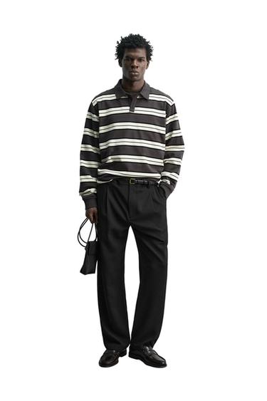 GESTREEPTE POLO REGULAR FIT - Ecru / Bruin van Zara