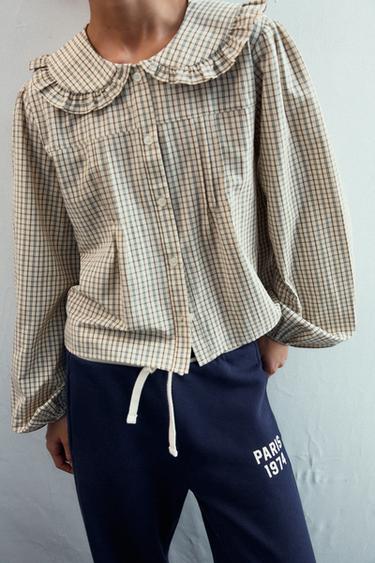 CAMISA CUADROS CUELLO BOBO - Crudo / Marrón de Zara