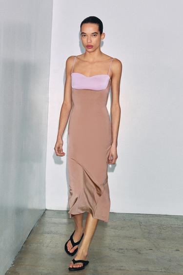 ПЛАТЬЕ ИЗ ПОЛИАМИДА НА БРЕТЕЛЯХ — ТЕЛЕСНО-РОЗОВЫЙ от Zara