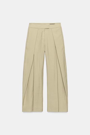 PANTALÓN WIDE LEG PINZAS ZW COLLECTION - Verde Oliva de Zara