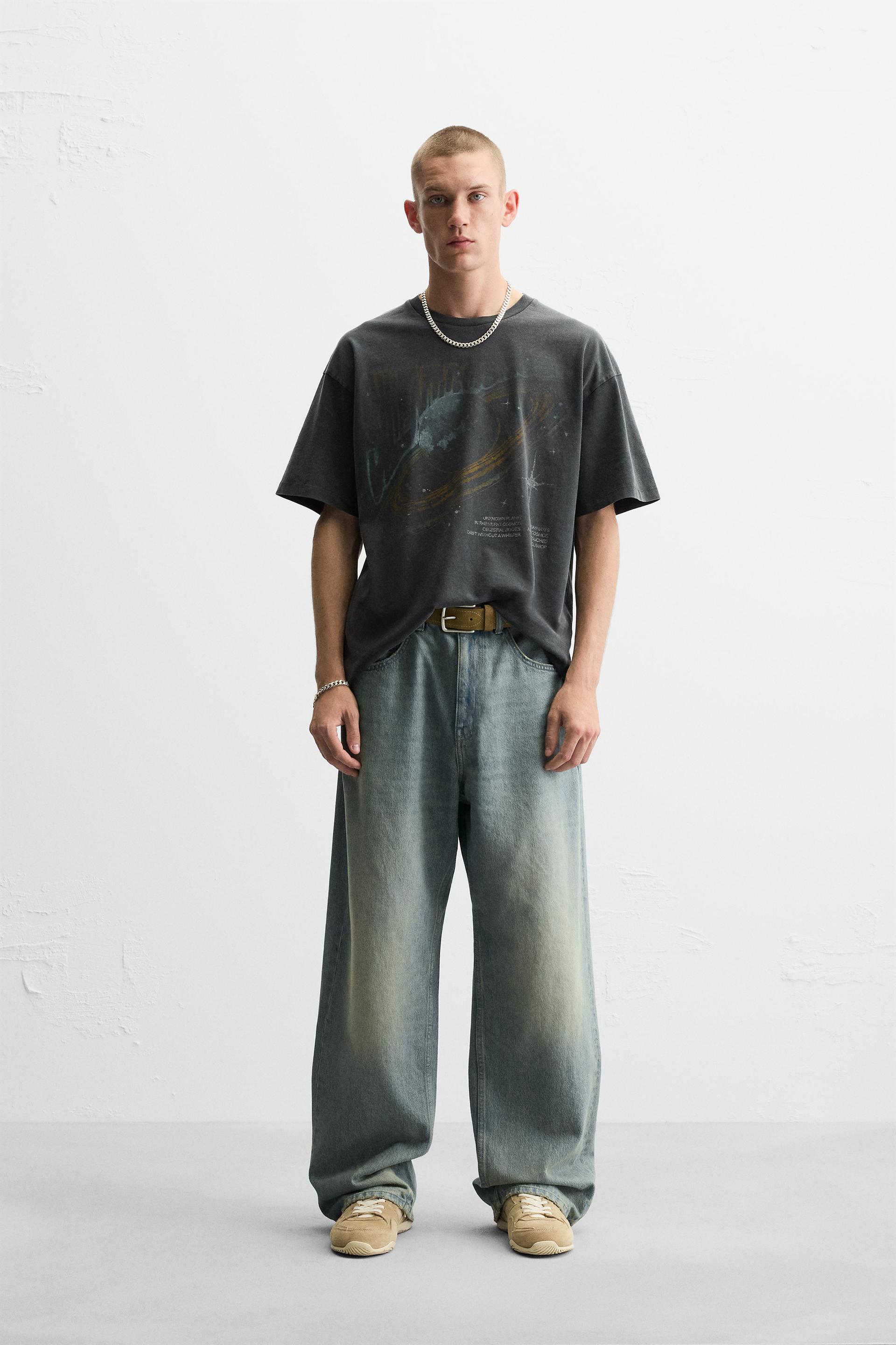 printed washed t shirt zara