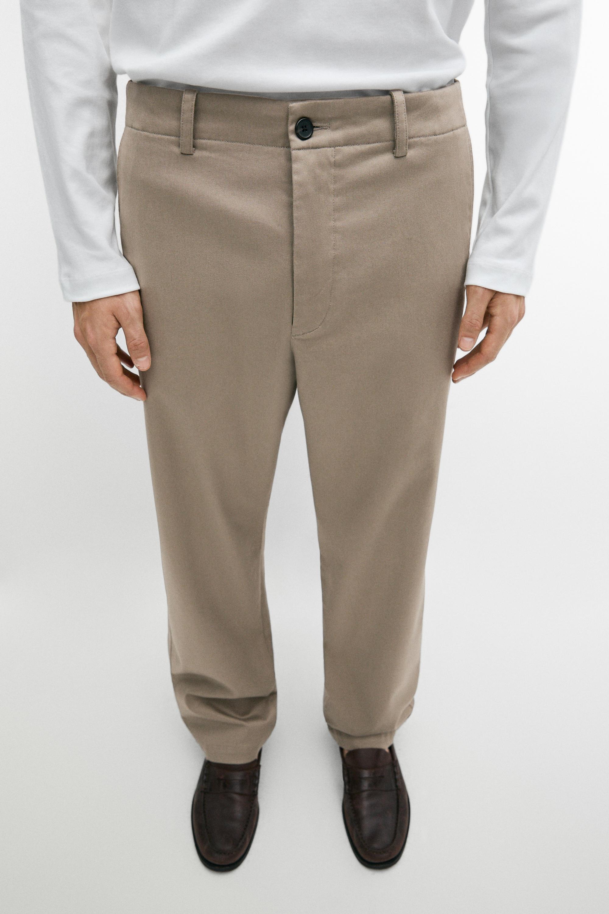 Straight-leg cotton blend pleated pants