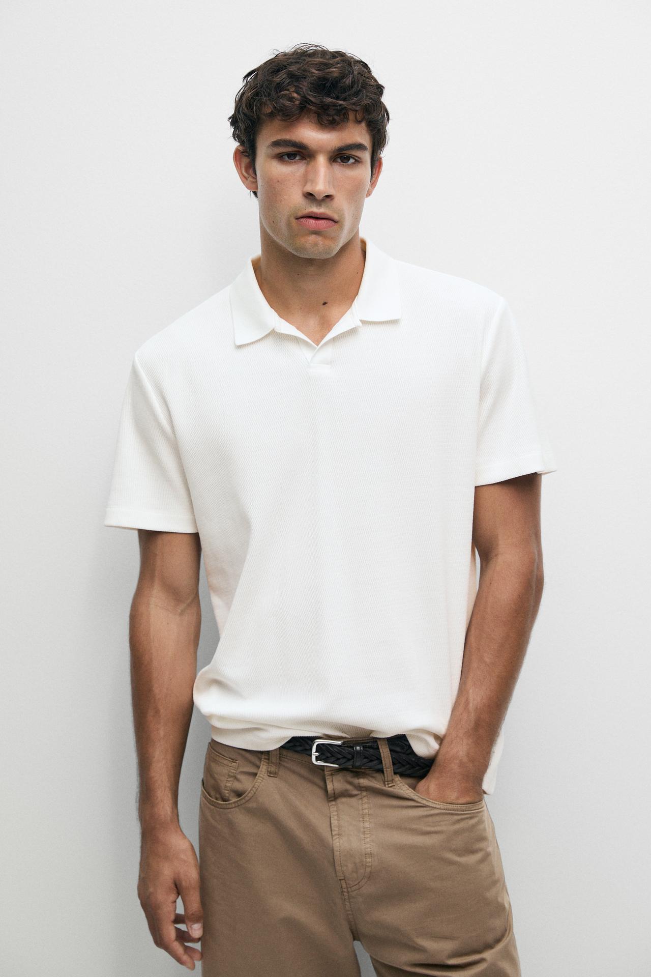 Textured 100% cotton polo shirt — White