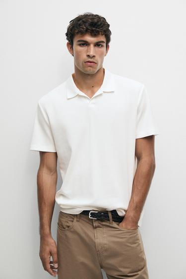 Textured 100% cotton polo shirt — White 1