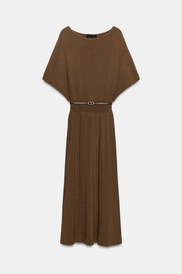 ROBE MI-LONGUE EN MAILLE AVEC CEINTURE - Marron de Zara - Image 7