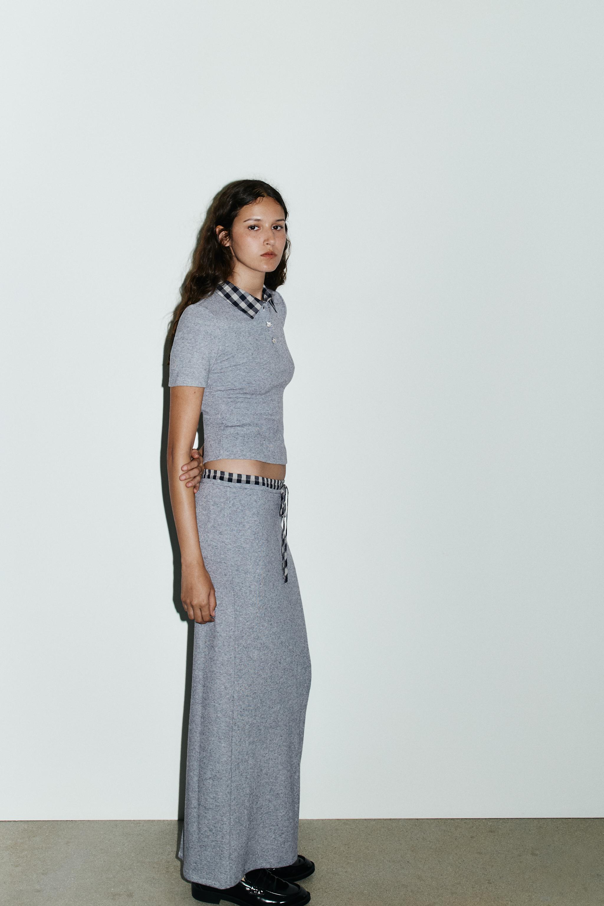 CONTRAST WAISTBAND MIDI SKIRT - Gray | ZARA United States