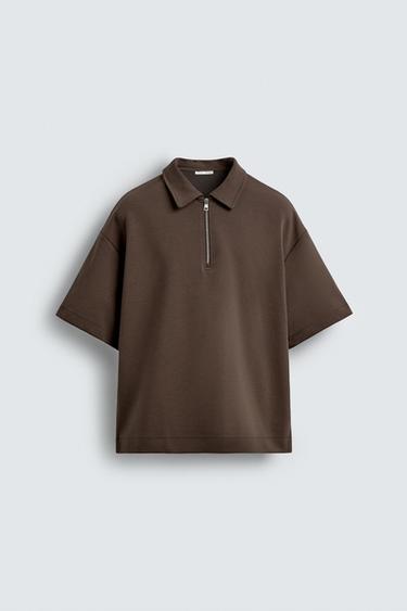 INTERLOCK POLO KREKLS AR RĀVĒJSLĒDZĒJU - Šokolādes no Zara