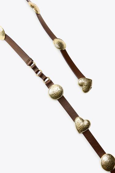 CEINTURE EN CUIR PLAQUES MÉTALLIQUES - Marron de Zara - Image 6